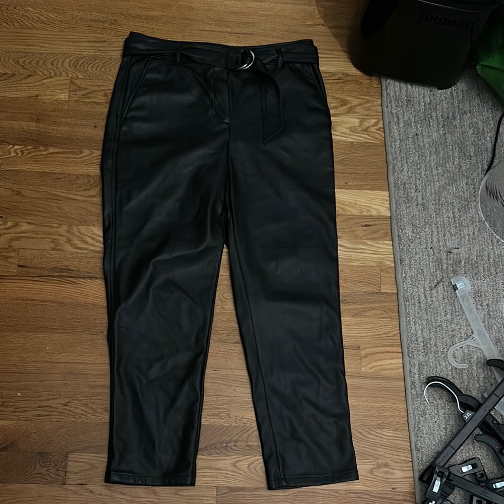 Like new Loft Black Faux Leather Pants with Belt
